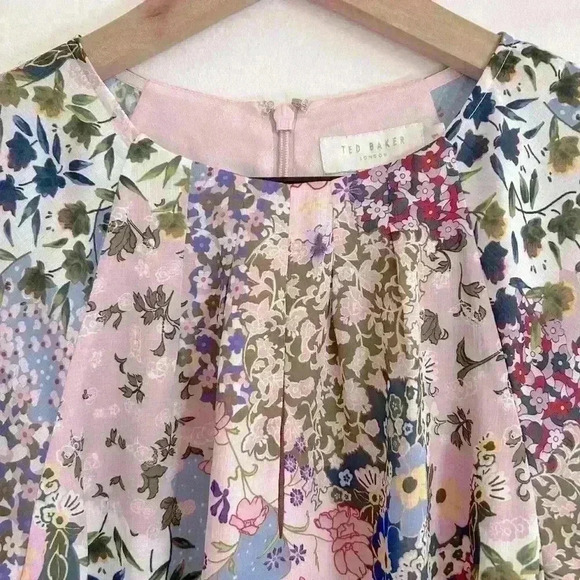 Ted Baker Lalu Urban Printed Fluted Hem Mini Dress  UK Size 1/ US size 4 - Picture 10 of 13